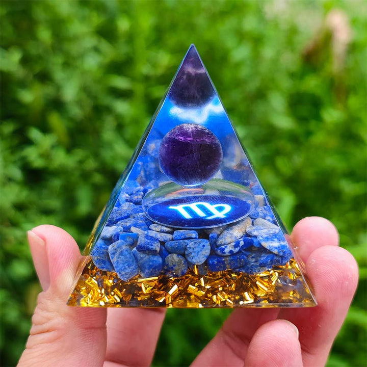 Olivenorma Ametista con Lapislazzuli Vergine Zodiaco Orgone Piramide 