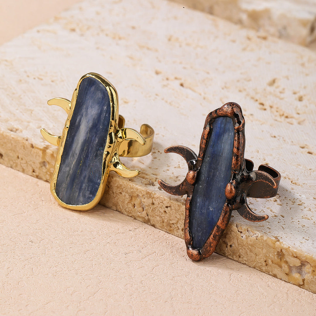 Anello regolabile con doppia luna curativa in cianite Olivenorma