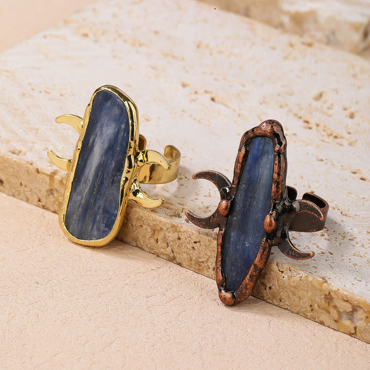 Anello regolabile con doppia luna curativa in cianite Olivenorma