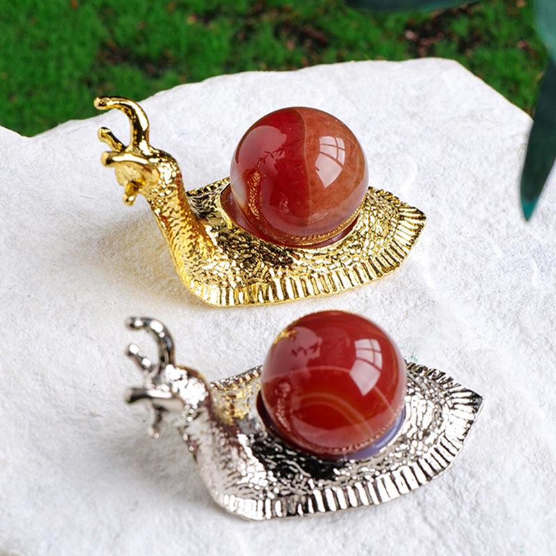 Olivenorma Portapalle di Cristallo Naturale Piccola Decorazione a Forma di Lumaca con Pietre Preziose 