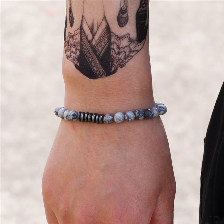 Olivenorma Bracciale da uomo con perline in pietra naturale da 6 mm