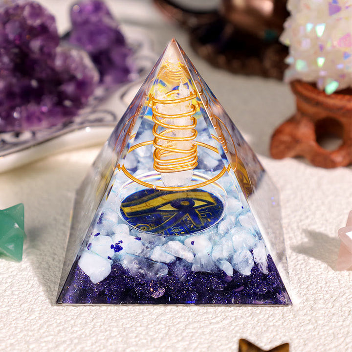 Olivenorma Cristallo Trasparente Acquamarina Occhio di Horus Piramide Orgonica