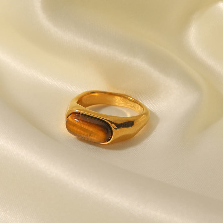 Anello color oro con pietra naturale ovale Olivenorma