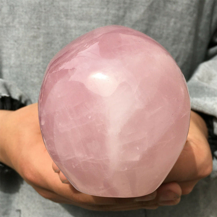 Decorazione con teschio in cristallo di quarzo rosa naturale Olivenorma
