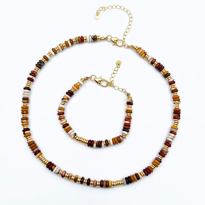 Collana con clavicola in agata naturale con perline Sunset Frisbee Olivenorma