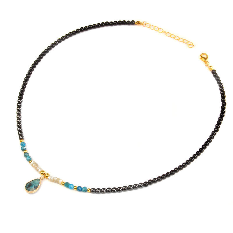 Collana con ciondolo in pietra preziosa in vetro sfaccettato con ossidiana naturale Olivenorma