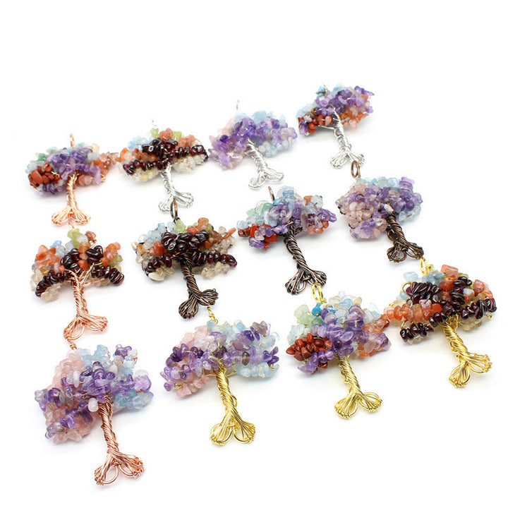 Olivenorma Cristallo Ghiaia Chakra Albero della vita Collana pendente 