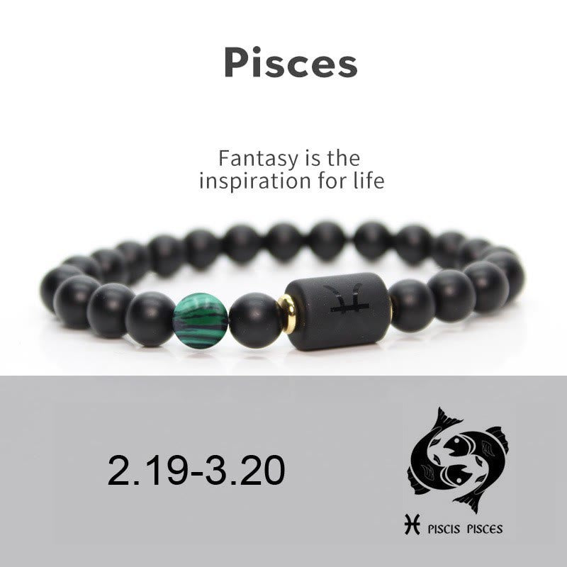 Olivenorma Bracciale da uomo con zodiaco in onice nero naturale