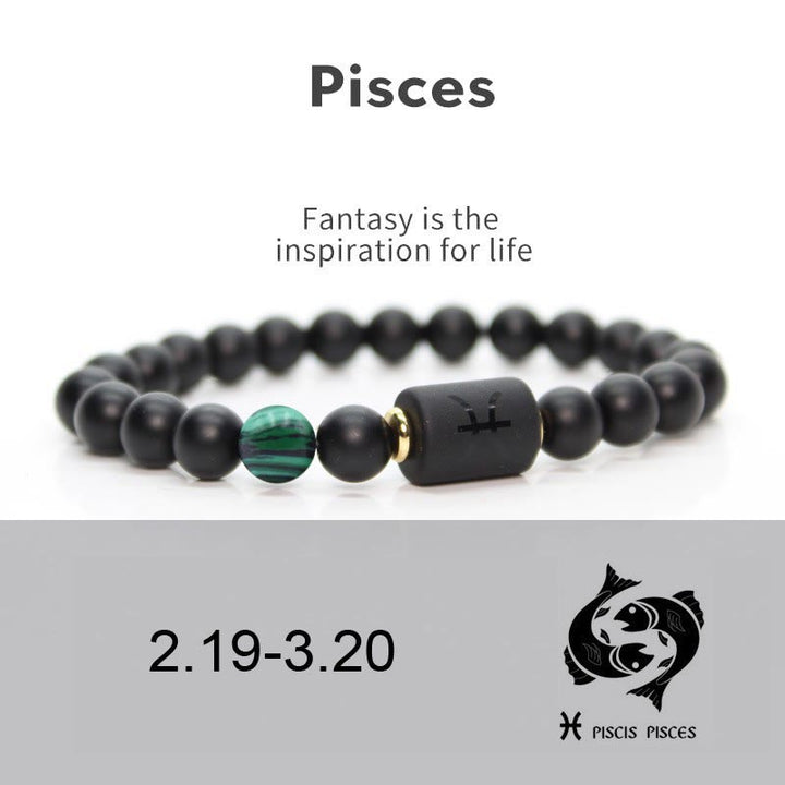Olivenorma Bracciale da uomo con zodiaco in onice nero naturale