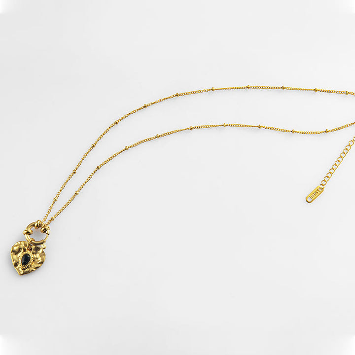 Collana con ciondolo in acciaio al titanio con cuore turchese nero Olivenorma 