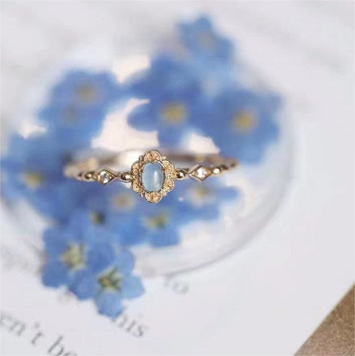 Olivenorma Anello Vintage con Fiori di Margherita in Acquamarina Naturale 