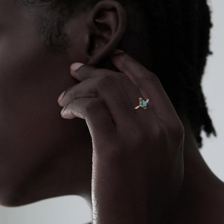 Anello Olivenorma a quattro punte con diamanti, agata muschiata e zirconi bianchi
