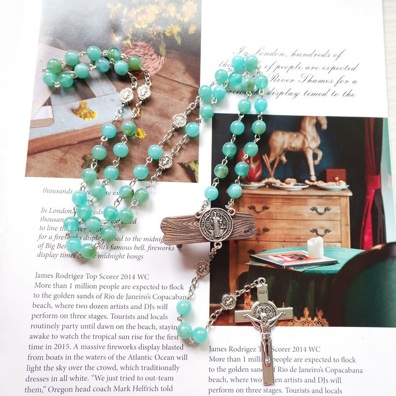 Collana con ciondolo rosario in argento con medaglia amazzonite Olivenorma
