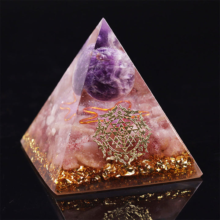 Piramide di orgone di quarzo fragola, ametista Olivenorma 