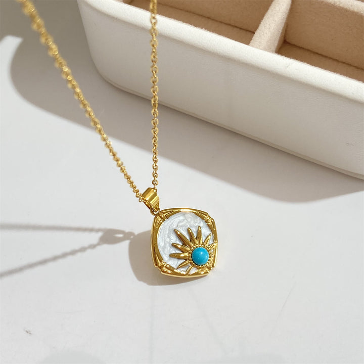 Olivenorma Collana con ciondolo sole turchese placcato oro 18k 