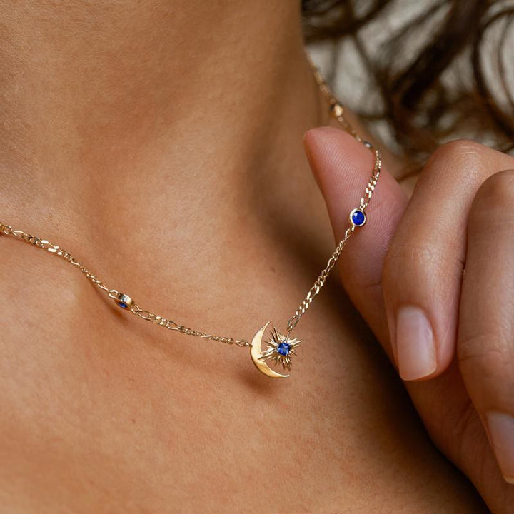 Collana Olivenorma Sapphire Moon Star in rame placcato oro