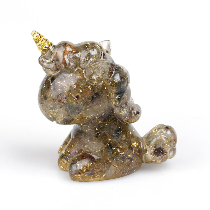 Decorazione in pietra preziosa di unicorno di cristallo Olivenorma - Pietra fantasma e lamina d'oro - image 32