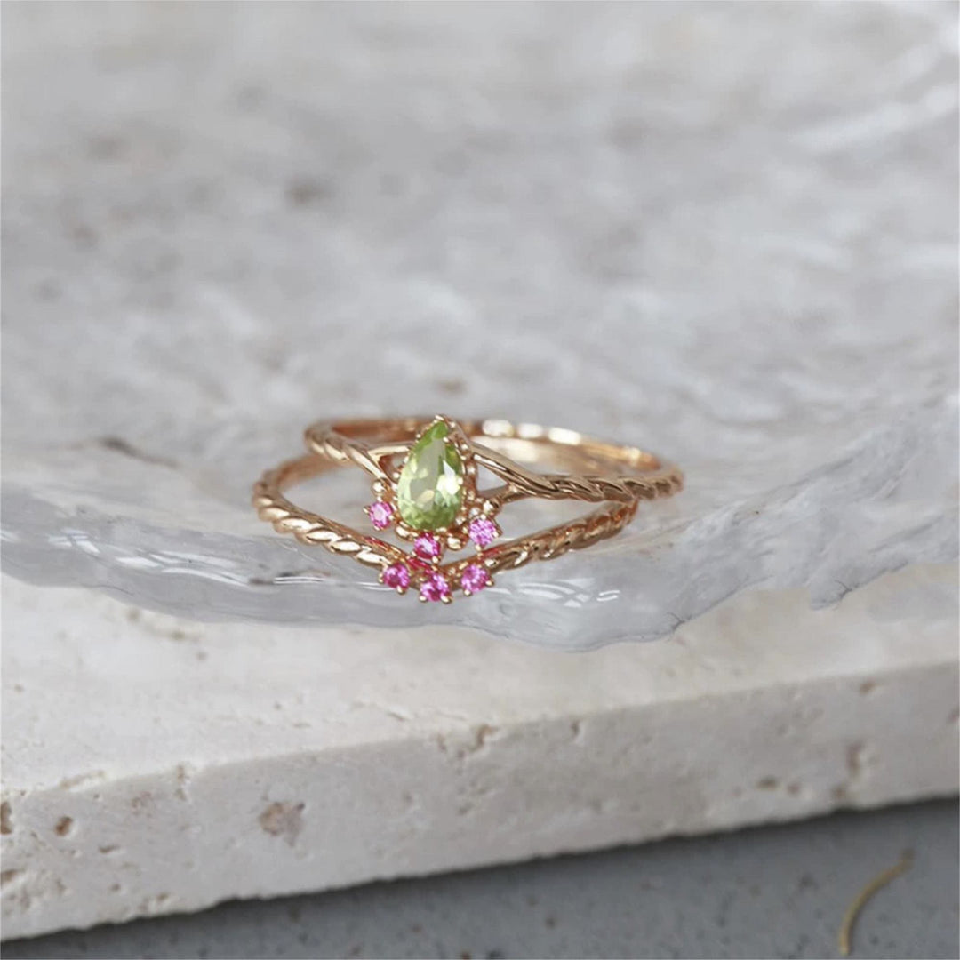 Olivenorma Dainty Peridot Pink Crystal Anello Regolabile Impilabile