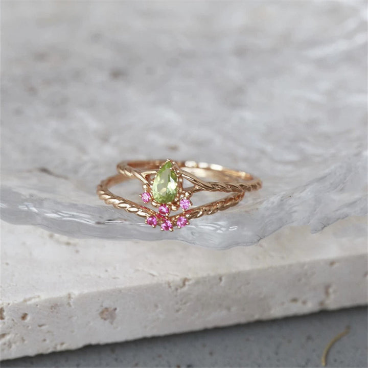 Olivenorma Dainty Peridot Pink Crystal Anello Regolabile Impilabile