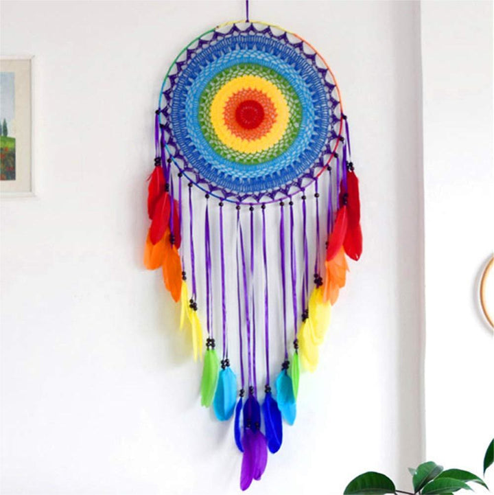 Olivenorma Acchiappasogni con perline di piume arcobaleno e onice nero