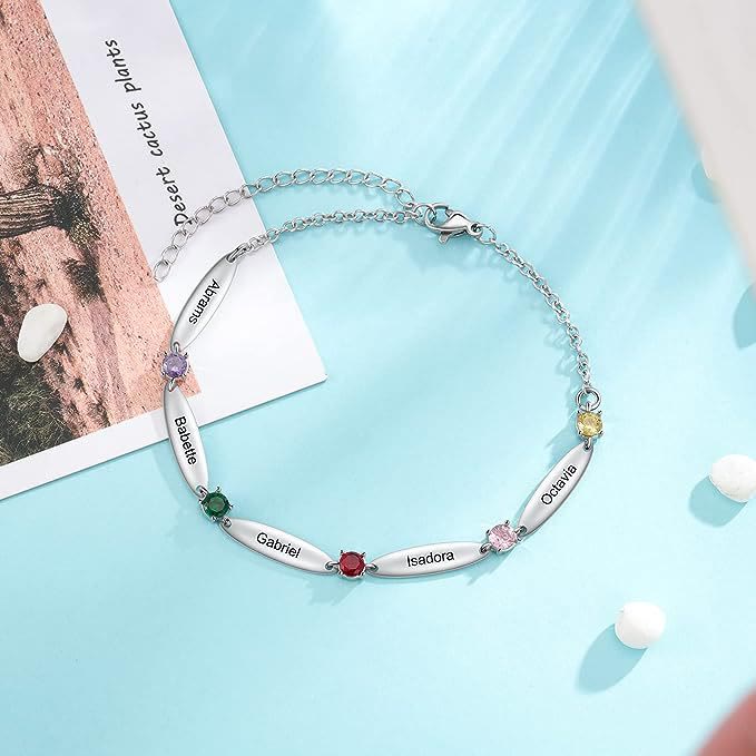 Bracciale con nomi di famiglia e pietre portafortuna Olivenorma