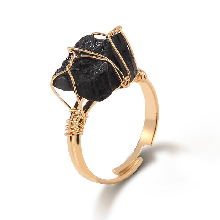 Anello con pietra preziosa naturale irregolare e ruvida Olivenorma
