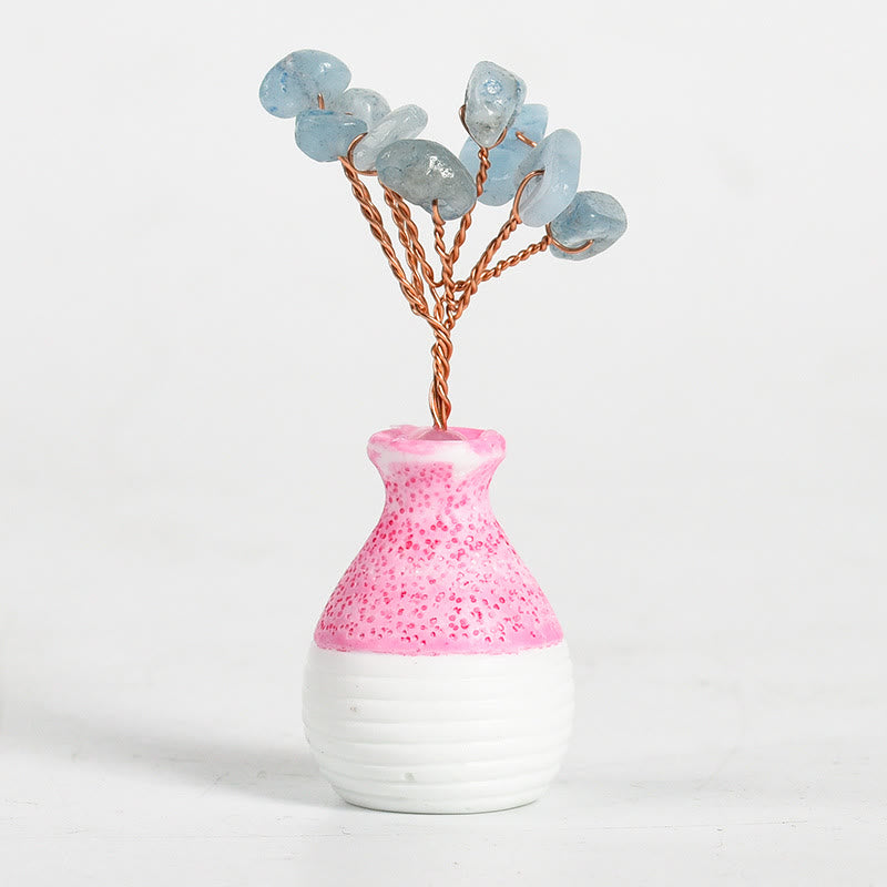 Decorazione in pietra preziosa con vaso rosa in cristallo Olivenorma Tree of Life