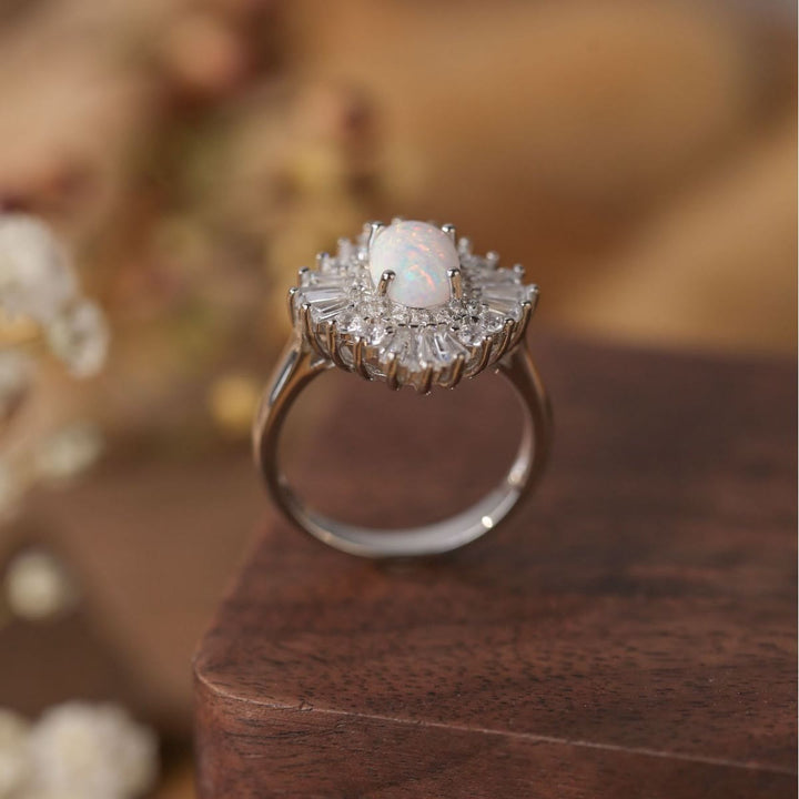 Anello Olivenorma in argento Sterling S925 con zircone bianco e opale ovale