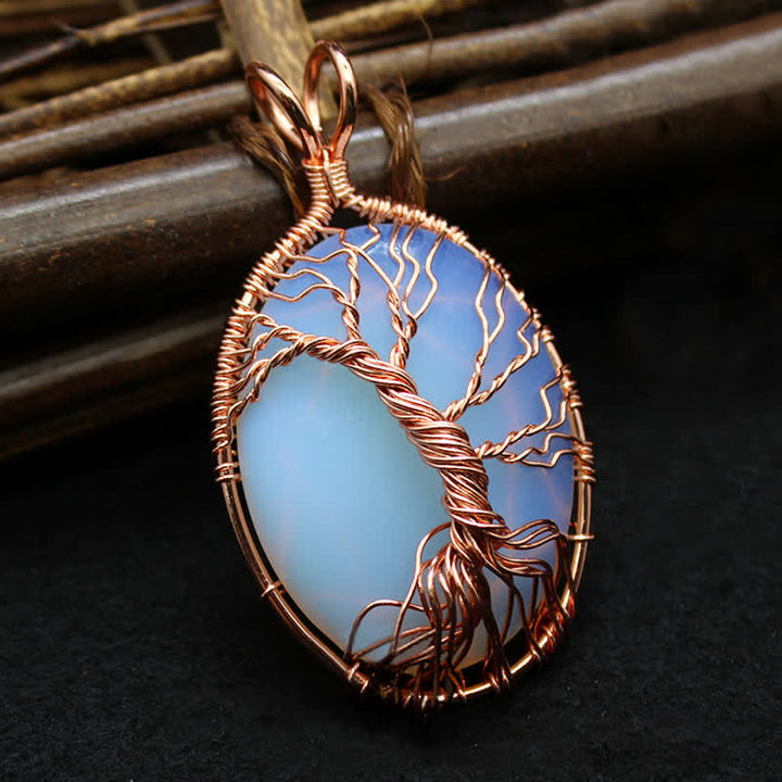 Collana con pietra preziosa ovale in occhio di tigre e albero della vita Olivenorma 