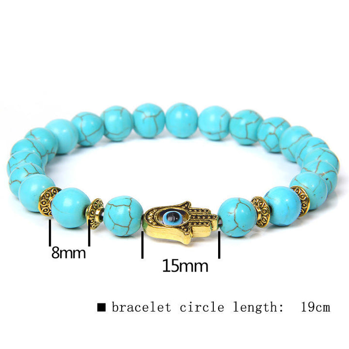 Olivenorma Evil Eye Hamsa 8mm Bracciale da uomo con perline naturali 