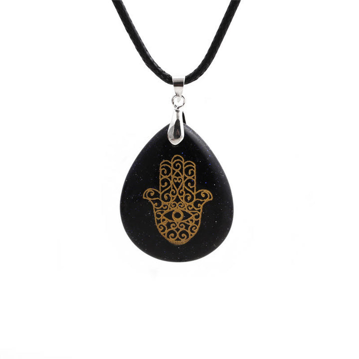 Olivenorma Collana con ciondolo Hamsa in cristallo a forma di goccia naturale