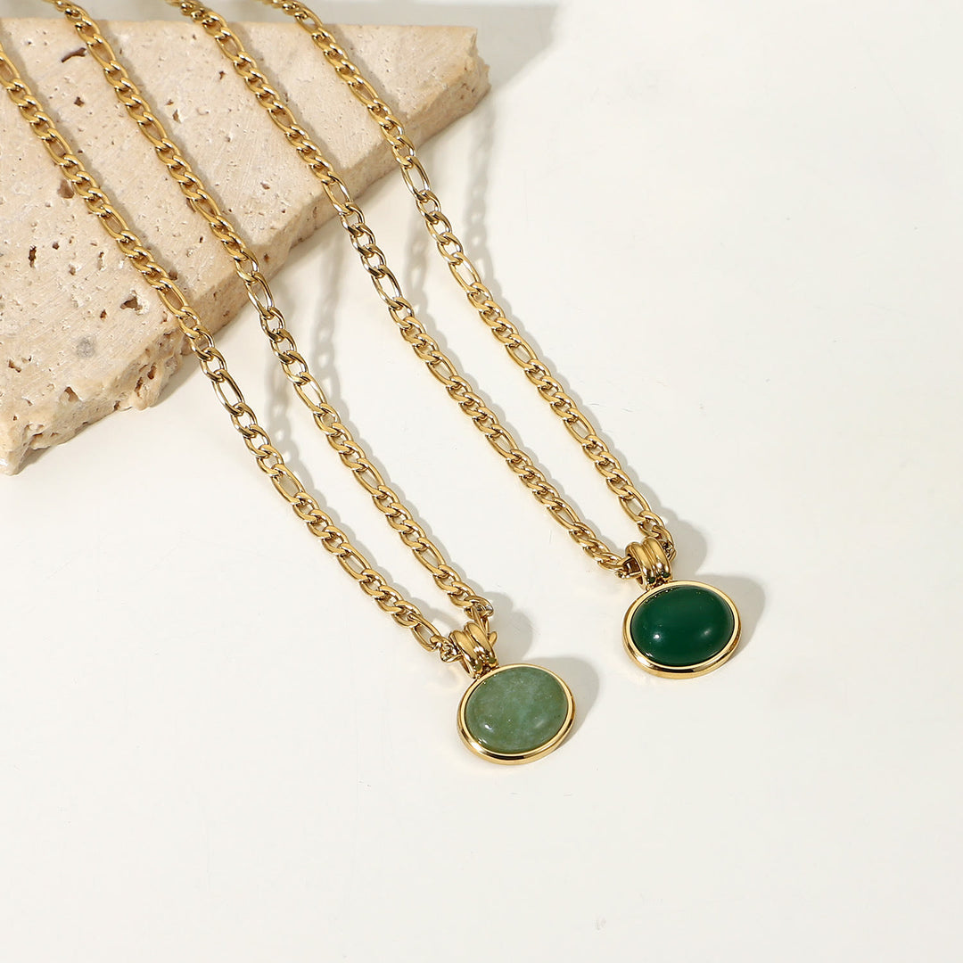 Olivenorma 14k Collana con ciondolo ovale in giada avventurina verde e clavicola 