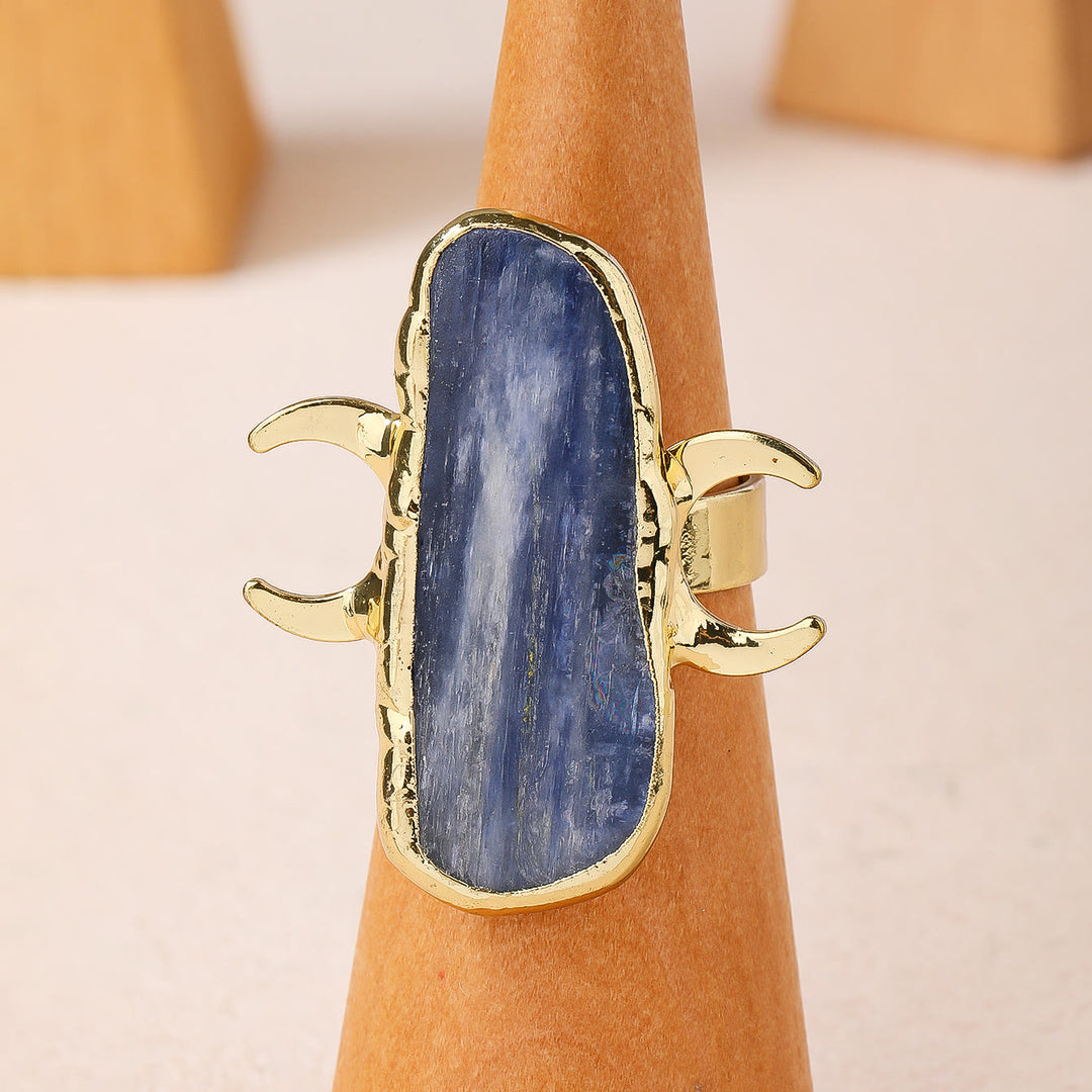 Anello regolabile con doppia luna curativa in cianite Olivenorma