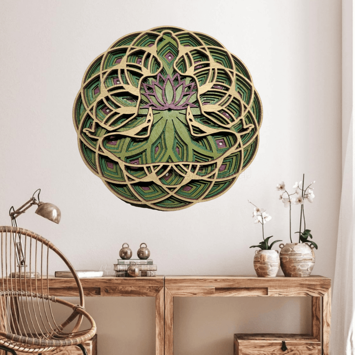 Olivenorma Decorazione murale 3D per meditazione yoga con loto verde