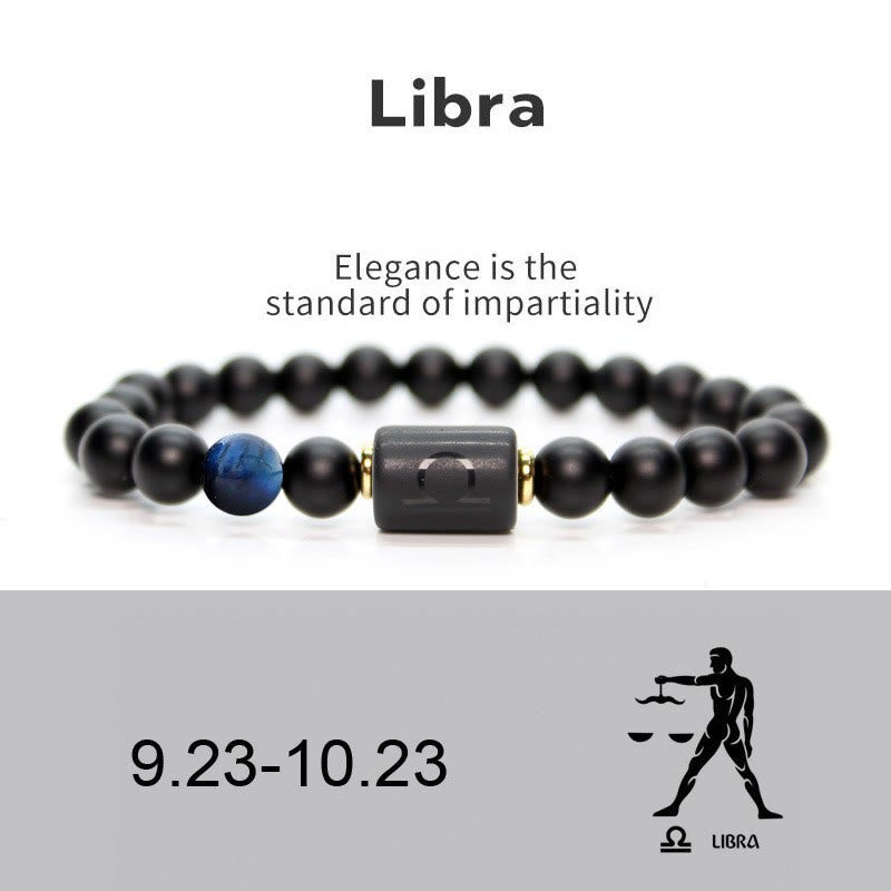 Olivenorma Bracciale da uomo con zodiaco in onice nero naturale