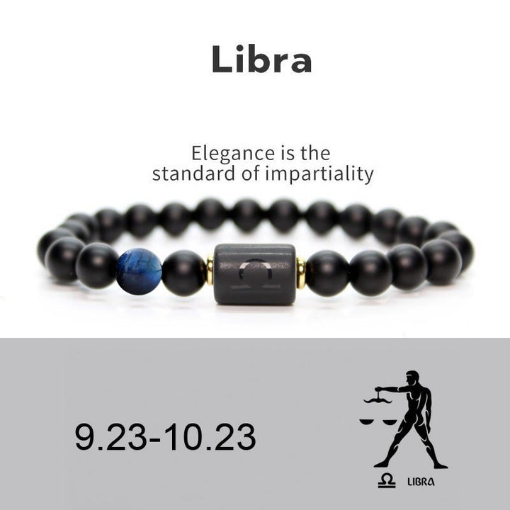 Olivenorma Bracciale da uomo con zodiaco in onice nero naturale
