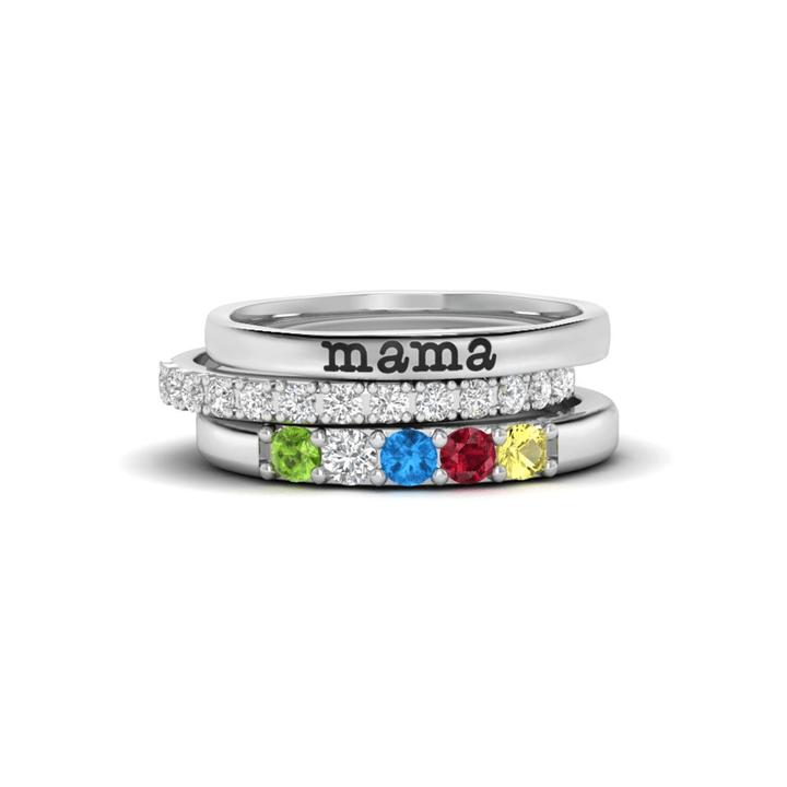 Olivenorma regalo personalizzato pietra portafortuna con zircone set di anelli da 3 pezzi