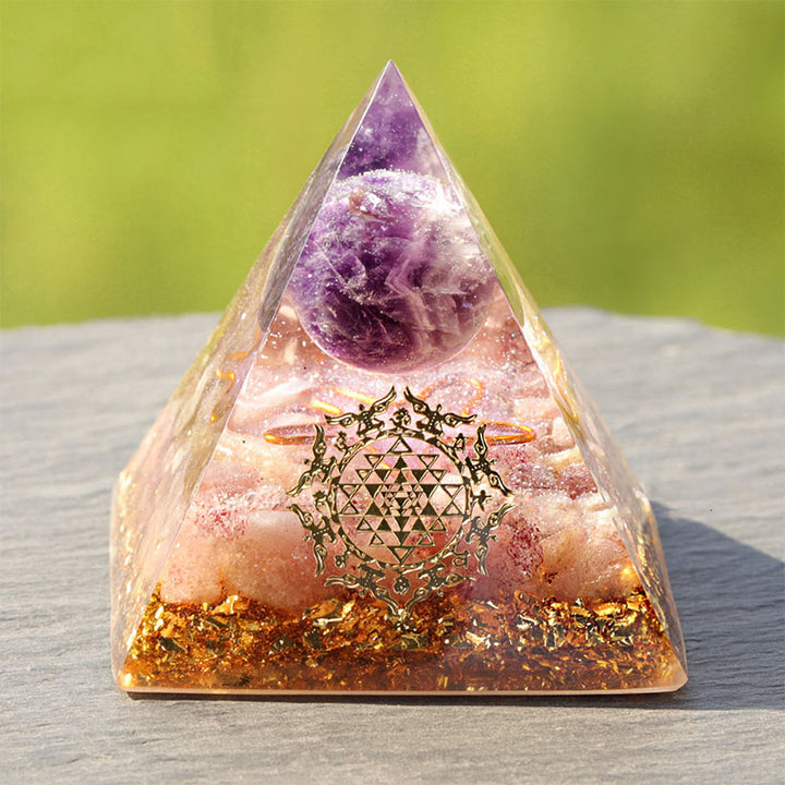 Piramide di orgone di quarzo fragola, ametista Olivenorma 