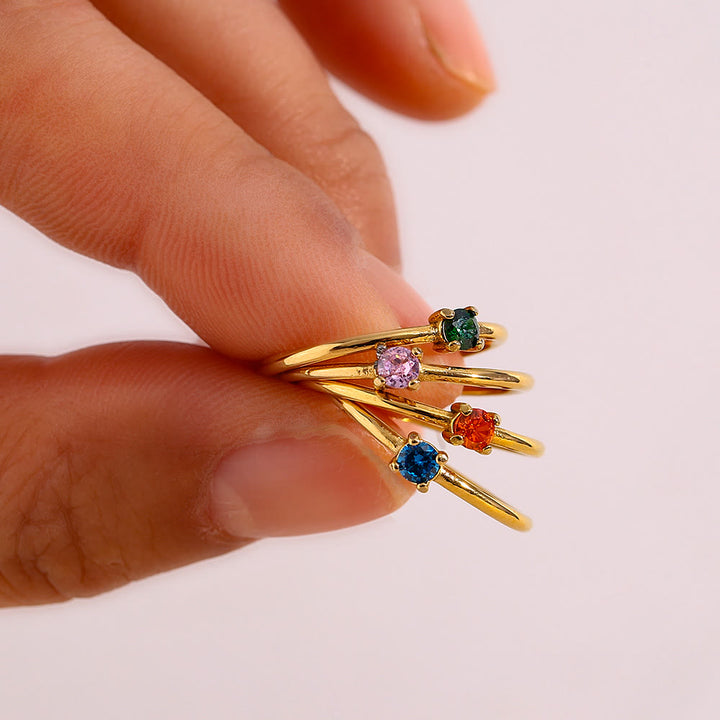 Anello Olivenorma Simple Birthstone in acciaio inossidabile placcato 18k