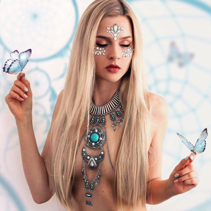 Collana con catena per il corpo incastonato in gemme bohémien Olivenorma