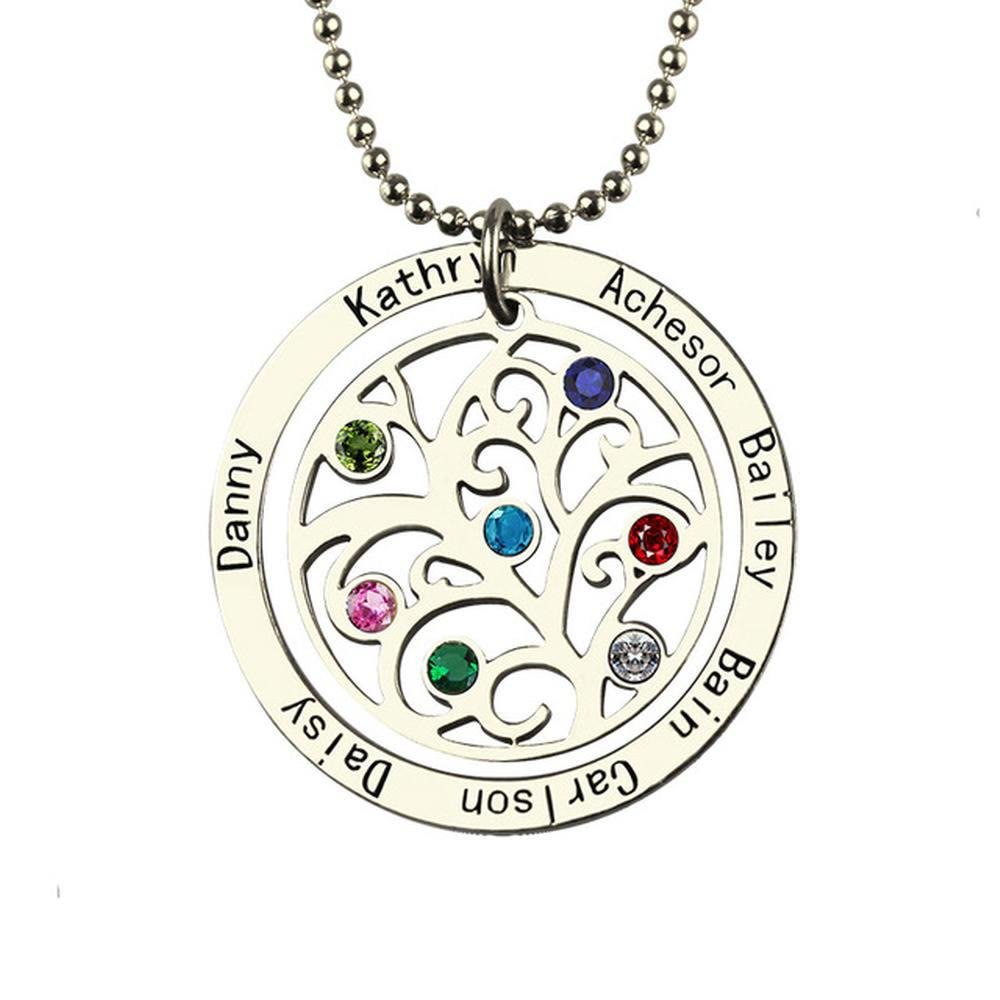 Collana con incisione del nome della pietra portafortuna dell'albero della vita Olivenorma