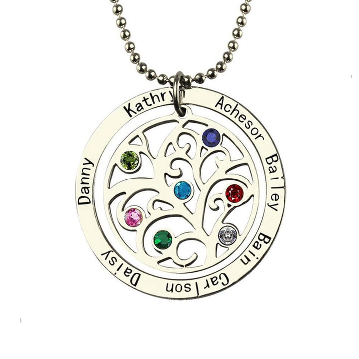 Collana con incisione del nome della pietra portafortuna dell'albero della vita Olivenorma