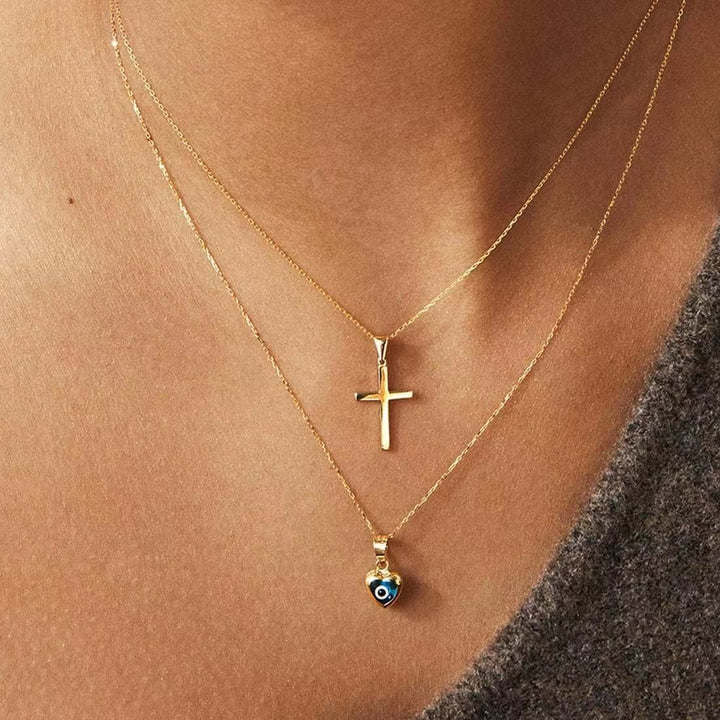 Collana in acciaio e titanio con occhio maligno e topazio blu Olivenorma 