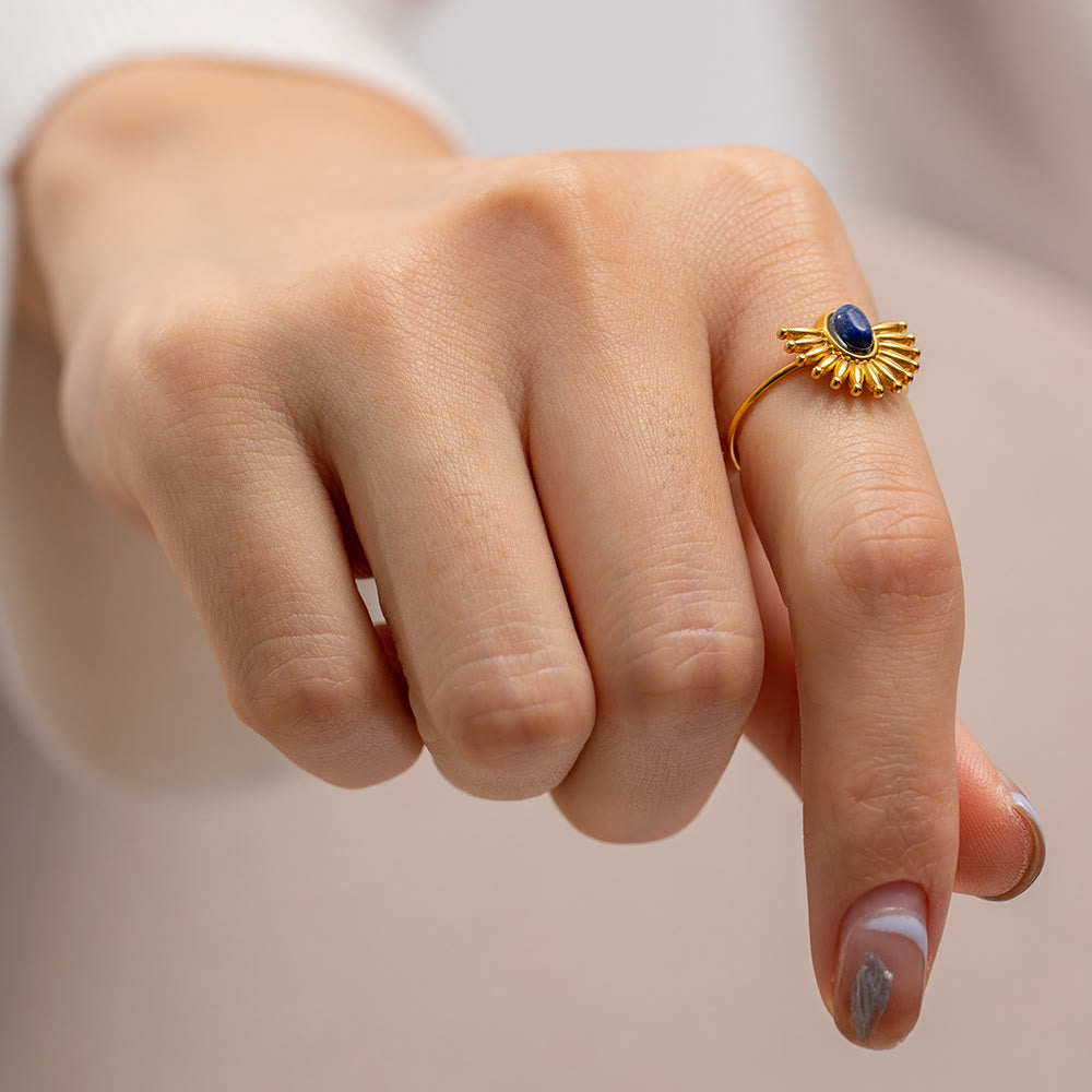 Anello Olivenorma in acciaio inossidabile placcato oro 18k con lapislazzuli 