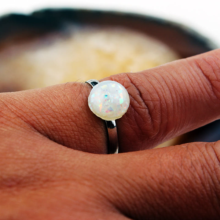Anello regolabile semplice a semicerchio con pietra di luna e opale Olivenorma 