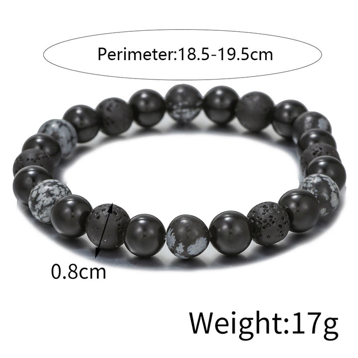 Bracciale da uomo con perline in pietra lavica, ossidiana e fiocco di neve di onice nero Olivenorma