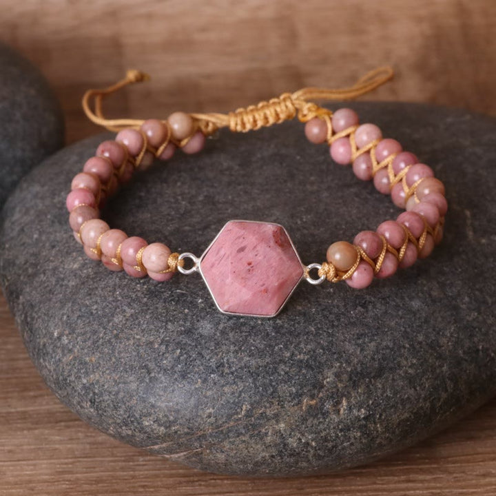 Bracciale avvolgente Olivenorma Hexagon Acquamarina Rodocrosite