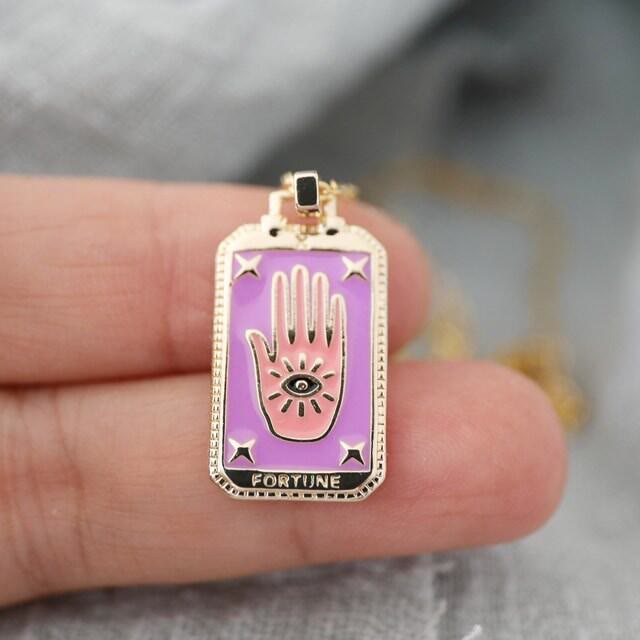 Collana con goccia di olio di elemento della carta dei tarocchi retrò Olivenorma