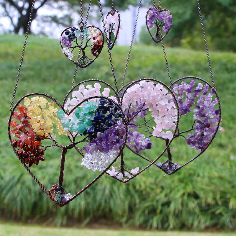 Olivenorma Cuore Forma Chakra Albero della Vita Cristallo Dream Catcher