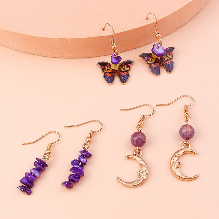 Olivenorma Ametista Viola Agata Farfalla Luna Ciondolo Orecchini Set